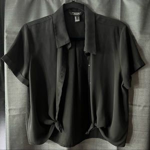 Cropped Black Button-up Blouse